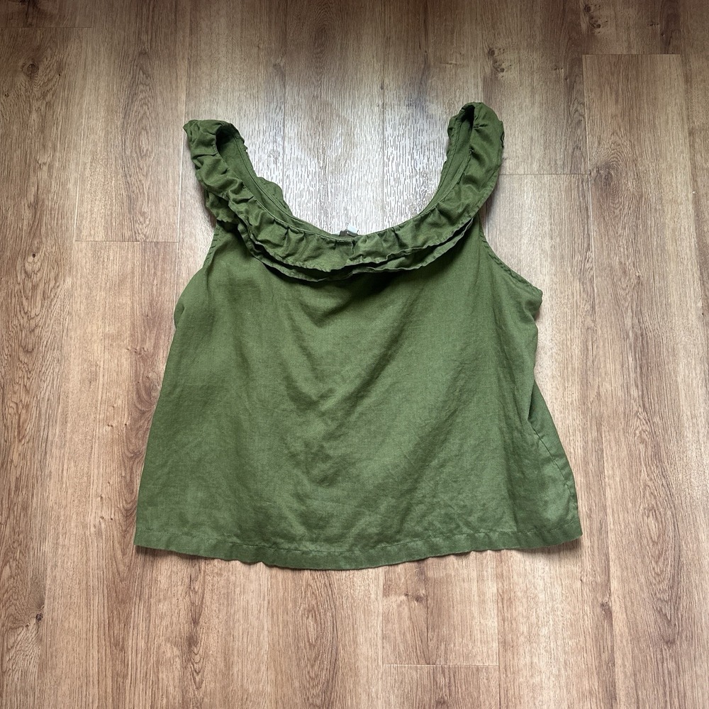 Boden Women's 100% Linen Green Ruffle Tank Top Size 16/18
